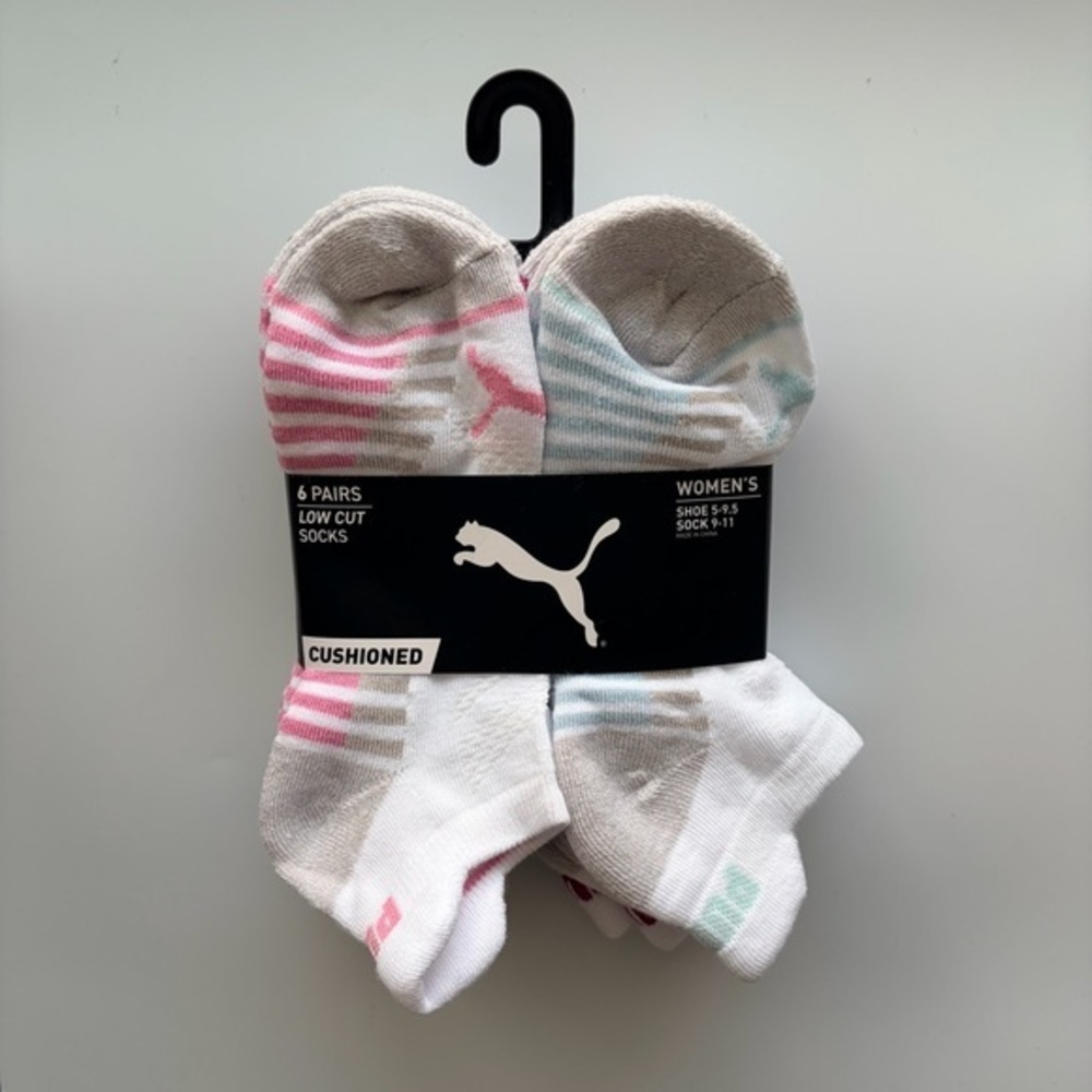 Puma women’s low cut socks 6 pack size 5-9.5 white gray pink blue